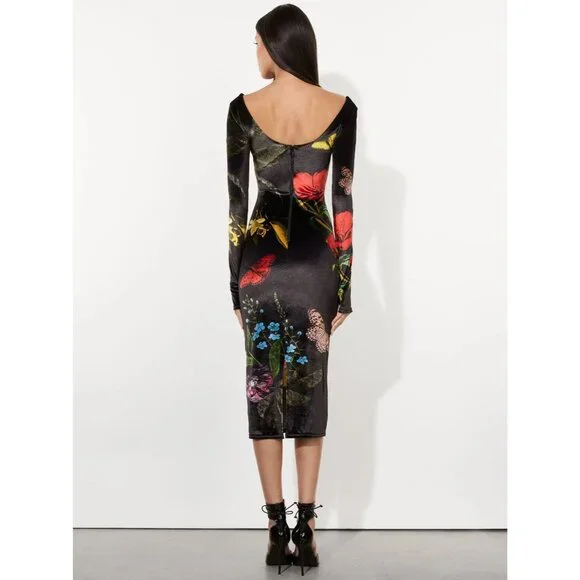 Alice + Olivia Delora Velvet Midi Dress 2 in "In The Wind Floral" NWT $395